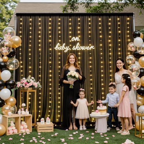 10ft x 10ft Black Tulle Photo Backdrop Curtain with Lights String for Parties Sheer Black Curtain Backdrop for Birthday Party Baby Shower Wedding Photo Booth Photography Background Decorations - Image 7