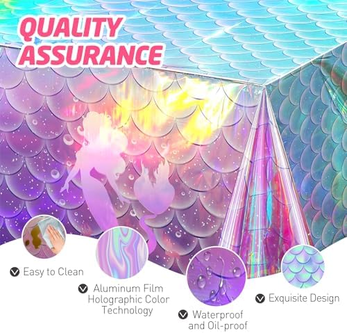 146Pcs Mermaid Plates and Napkins mermaid Party Supplies Includes Plates, Napkin, Fork, Cup, Straw, Tablecloth, Banner for Baby Shower Ocean Birthday Party Decorations, Serves 24 (Mermaid) - Image 6