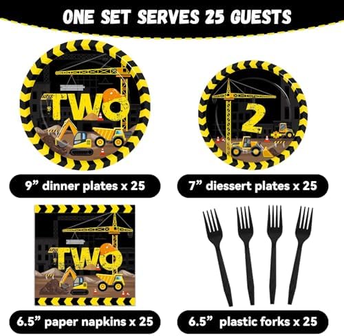 100 Pcs Construction Party Plates and Napkins Set Construction Truck Birthday Party Decorations Supplies Tableware Construction Themed Party Favors for Birthday Party Decorations Serves 25 - Image 2