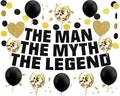 The Man The Myth The Legend Banner Birthday Party Decoration Photobooth For Farewell Retirement Father's Day Hanging Garland Kit Bunting - 10pcs Balloons Adult Black Gold Glitter by AccuLess