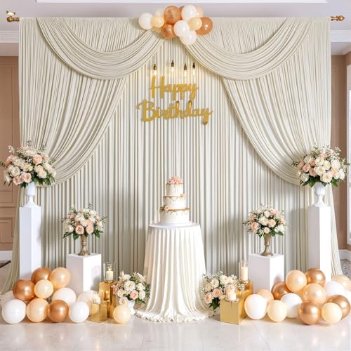 30ftx10ft Wrinkle Free Beige Backdrop Curtains for Parties, Silky Polyester Photo Backdrop Drapes 6 Panels 5x10ft Back Drop Cloth for Wedding Birthday Baby Shower Photography Background - Image 6