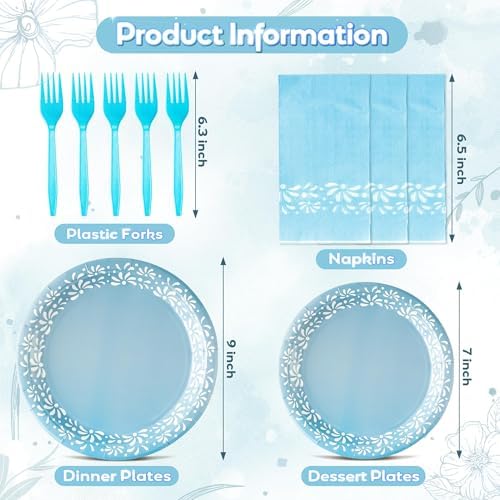 96Pcs Blue Platos De Barro Mexicanos Cielito Lindo Terracotta Clay Party Plates Supplies Tableware Decorations Disposable Paper Plates Napkins Forks for Birthday Baby Shower, Serves 24 - Image 2