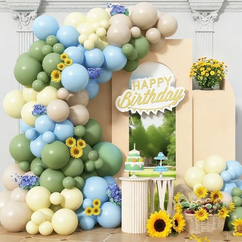 Green Blue Yellow Beige Balloons Arch Birthday Decorations Bear Baby Shower by Isndare