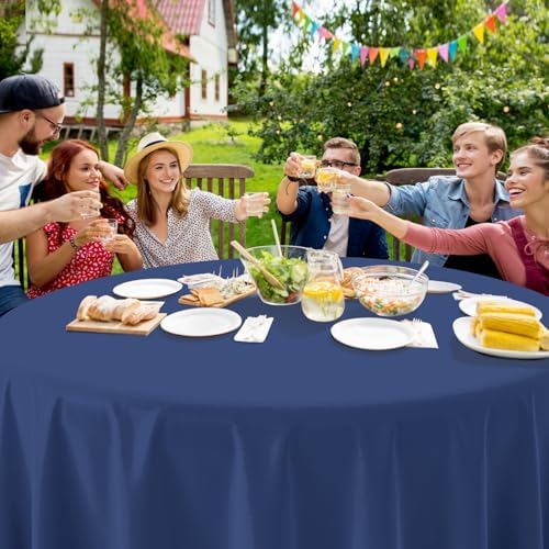 16 Pack Navy Blue Plastic Tablecloth for Round Tables, Premium Decorative Navy Blue Disposable Table Cloths for Parties, Navy Round Party Table Cover for Birthday Wedding Banquet Event, 84 Inch - Image 5