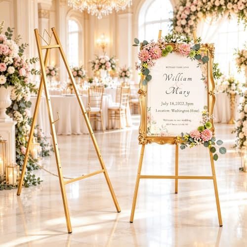 57.5" Gold Easel Stand for Sign, Wedding Sign Stand for Display by Unknown
