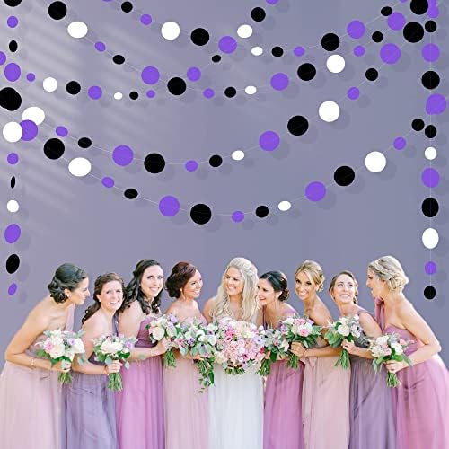 46Ft Purple Black Circle Dots Garlands Black Purple and White Polka Dot Hanging Paper Streamer Banners for Birthday Graduation Wedding Bridal Shower Halloween Party Decorations Supplies - Image 6