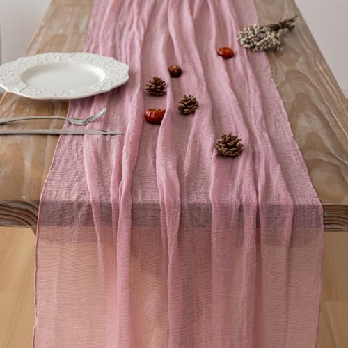 3Pcs Dusty Rose Cheesecloth Table Runner 120 Inches for Party Home Decor - Image 2
