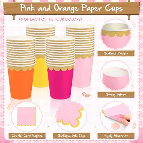 Mimorou 169 Pcs Pink Orange Yellow Plates and Napkins Party Supplies for 24 - Image 5