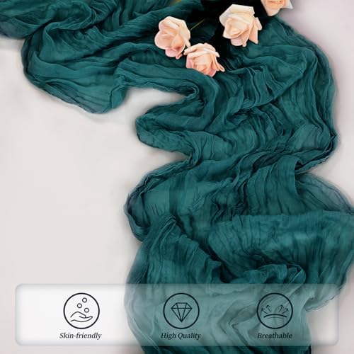 6 Pack Teal 10FT Cheesecloth Table Runner Rustic Gauze Cheese Cloth Table Runner for Wedding Bridal Baby Shower Table Decorations Boho Fabric Sheer Birthday Party Table Decor 20 x 120 Inch Long - Image 5