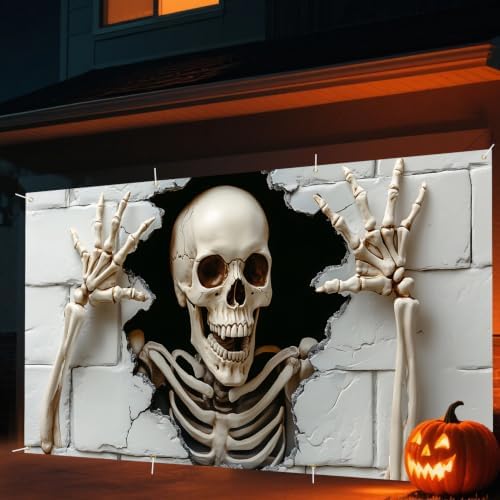 6 x 13 FT Giant Skull Halloween Garage Door Decorations Skeleton Garage Door Cover Hanging Banner,Horror Skull Backdrop Mural for Home,Outdoor,Indoor,Spooky Party,71 x 157 Inch - Image 6