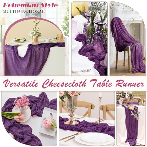 Plum Purple Cheesecloth Table Runner 2 Pack 35" Boho Gauze Table Runner 120 inches Long Runner Rustic Sheer Fabric Bulk for Baby Shower Wedding Bridal Birthday Party Table Decorations - Image 5