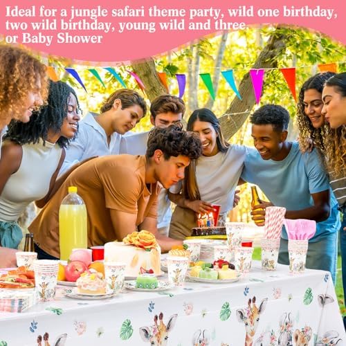 Funnymoom 452 Pcs Safari Birthday Party Supplies Include Jungle Theme Paper Plates Napkins Cups Tablecloth Cutlery Straws for Animal Safari Jungle Wild Birthday Baby Shower Party Decorations - Image 6