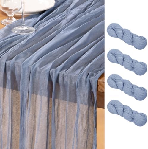 DeZerlor Dusty Blue Cheesecloth Table Runners 4 Pack Summer Boho Runners by DeZerlor