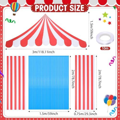 Breling 4 Pcs Carnival Circus Decor Backdrop Tent with Canopy ，Red Blue - Image 2