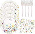 48PCS Fall Wildflower Scalloped Paper Plates&Napkins Floral Party Supplies by BOKFJBP
