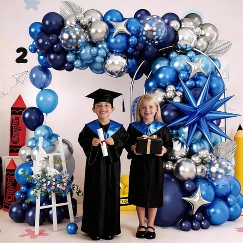 Navy Blue Silver Balloons Arch Metallic Birthday Party Decor Graduation - Image 3