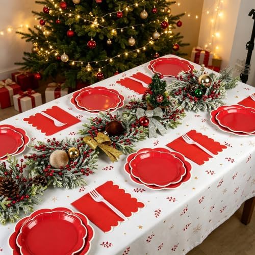 96 Pcs Red and White Plates and Napkins Party Supplies Serve 24 Guests - Image 6