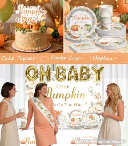 cocomigo Little Pumpkin Baby Shower Decorations, All-in-1 Set for 25 Guests - Image 5