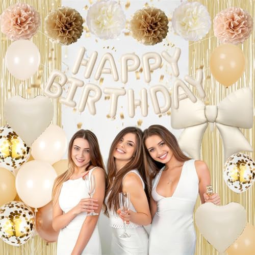 White Gold Birthday Decorations for Girls Women, Happy Birthday Balloons - Image 5