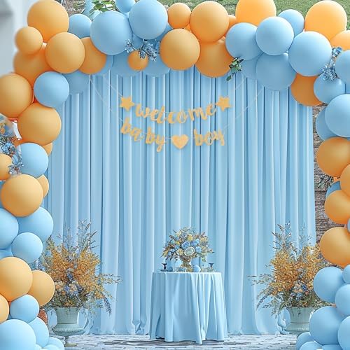 16x10FT Baby Blue Backdrop Curtains for Wedding Parties, Wrinkle Free Polyester Photography Backdrop Drapes for Wedding Baby Shower Birthday Parties Stage Background Stand Decorations 4x10ft,4 Panels - Image 4