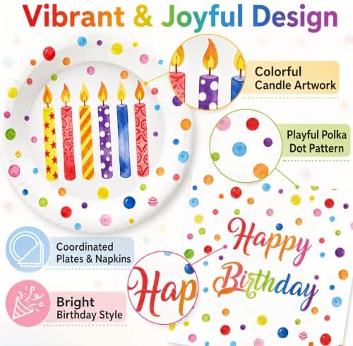 50 Pcs Birthday Plates and Napkins Set, 7 Inch Colorful Party Supplies - Image 4