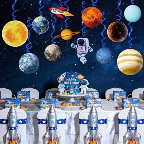 Space Themed Party Decorations - 24 Pcs Outer Space Party Hanging Swirl Decor Solar System Planets Rocket Astronaut Ceiling Steamer for Space Themed Birthday Baby Shower Party Supplies - Image 2