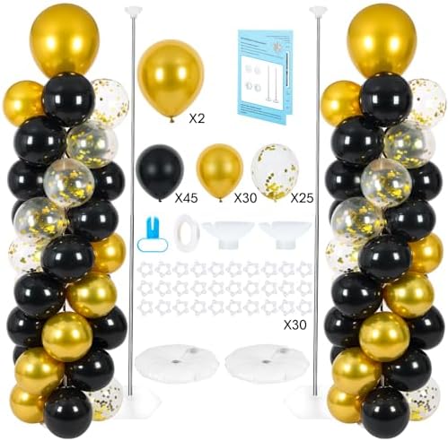 Balloon Column Stand with 102 Balloons, Balloon Column Kit Set of 2, Metal Balloon Tower Stand with Base for Floor, Height Adjustable from 1.57 to 7 Ft, For Party Decorations by Lanboon