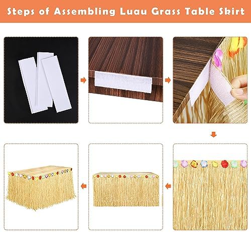 Fovths 16Pcs Luau Grass Table Skirt, Straw Yellow, 9 Feet x 29.5 Inch - Image 4