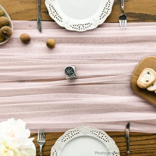 Artoid Mode 6PCS Blushing Pink Gauze Table Runner 120 Inch 10FT, Seasonal Sheer Kitchen Dining Holiday Wedding Birthday Baby Shower Table Decor for Home Party - Image 2
