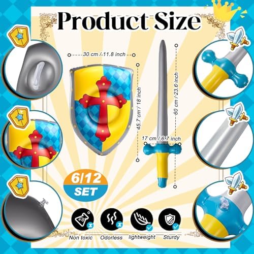 Poen 12 Pcs Inflatable Sword and Shield Medieval Knight Party,Cross - Image 2