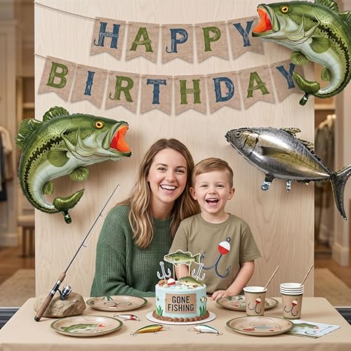 Sea ​​bass tuna Fish Balloons Banner Fishing Balloons Banner Ofishally One Birthday Fishing Party Decoration Gone Fisherman Theme Birthday Decor - Image 2