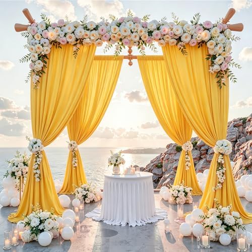 40 ft x 10 ft Wrinkle Free Yellow Backdrop Curtain for Parties, Ginger Polyester Photo Backdrop Drapes,Thick Background 8 Panels 5ft x 10ft for Baby Shower Wedding Birthday Party Backdrop Stand - Image 2