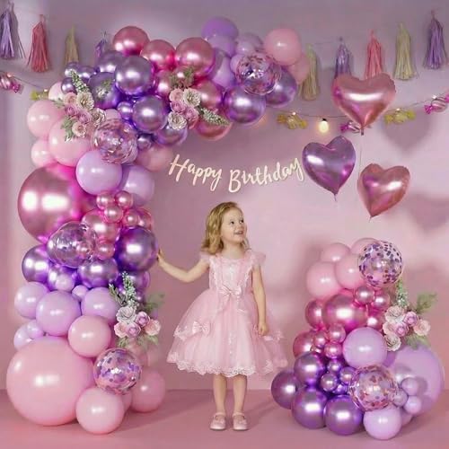 Pink Purple Balloon Garland Arch Kit, Metallic Purple Balloons - Image 4