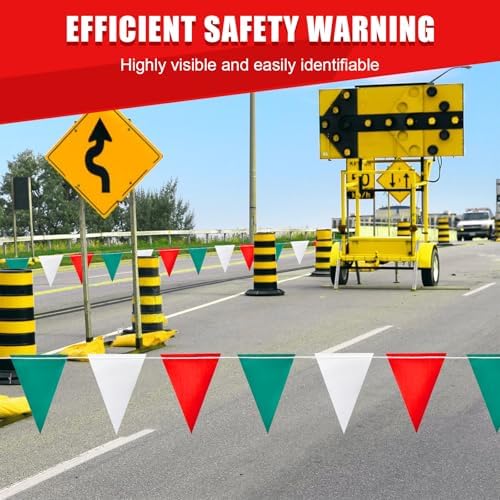 Safety Warning Pennant Banner Flags(GREEN+WHITE+RED,45PCS,105FT) - Image 4