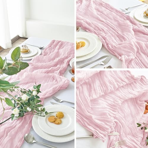 2 Pack Pink Cheesecloth Table Runner for Wedding Birthday Party Home Decor - Image 6
