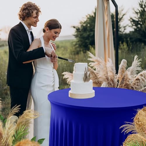 Fitted Royal Blue Spandex Table Skirts for Wedding Party,60 Inch Round - Image 6