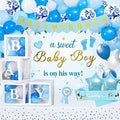Baby Shower Decorations for Boy, Blue Baby Party Decor Kit with Balloons Boxes, Blue Balloon Garland Backdrop Banner and Tablecloth and Baby Shower Sash, Baby Boy Shower Decorations by IHEPYQ