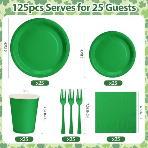 Green Plates and Napkins Party Supplies, Disposable 9’’ Dark Green Paper Plates, 7’’ Dessert Plates Cups Napkins Party Decorations for Christmas, Birthday, Baby Shower, St Patricks, Serves 25 - Image 2