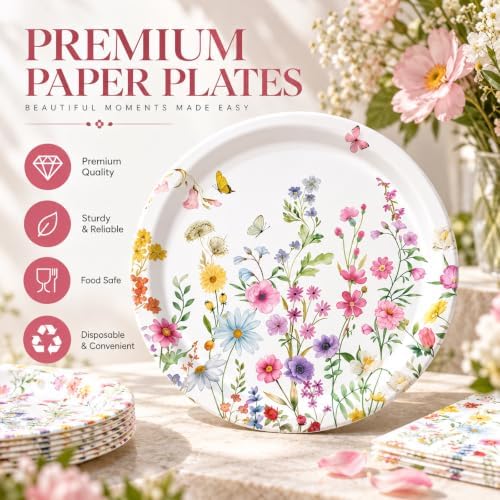 40 Pcs Wildflower Plates and Napkins Set, Large 9 Inch Floral Plates - Image 2