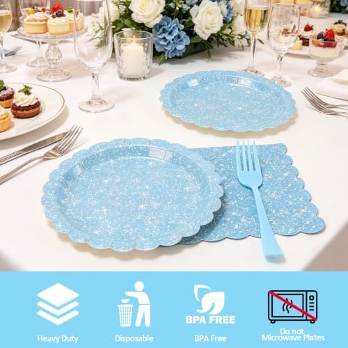 150Pcs Light Blue Plates and Napkins,Iridescent Party Supplies for Birthday - Image 3