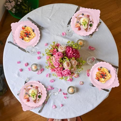 100Pcs Pink Party Supplies Include Pink Paper Plates and Napkins Disposable Pink Scalloped Plates for Birthday Baby Shower Mother’s Day - Image 7