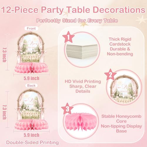 12 Pcs Pink Bunny Baby Shower Decorations for Girl - Some Bunny Is On The Way Baby Shower Centerpieces for Tables - Bunny Baby Shower Honeycomb Table Decor for Girl - Image 2
