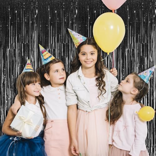 5 Pack Black Foil Curtain Backdrop 3.2ft x 9.8ft Metallic Tinsel Foil Fringe Curtains Streamer Photo Booth Backdrop for Birthday Party Engagement Bachelorette Party Decorations - Sparkle Black - Image 5