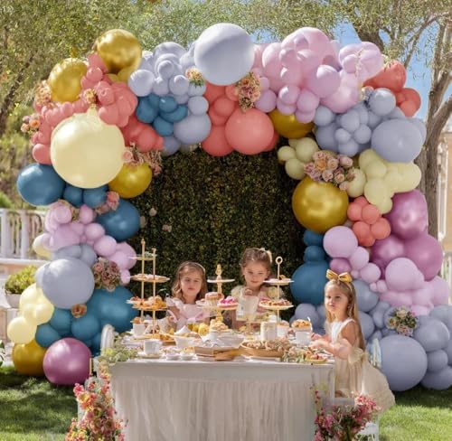 Pastel Balloon Garland Kit Rose Gold Purple Chrome Metallic Dusty Pink Rose Blue Macaron Yellow Balloon Arch Kit for Birthday Baby Shower Garden Party Wedding Wild Flower Picnic Decoration - Image 4