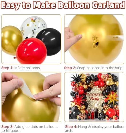 LOOLEY 137Pcs Red Black Gold Balloons Garland Arch Kit with Stars - 5 10 12 18 inch Red Black Gold Confetti Latex Balloons for Graduation Hollywood Casino Theme Party Decorations - Image 5