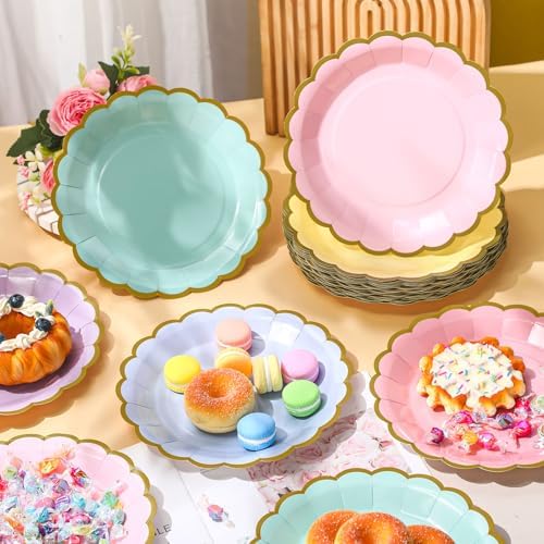 48 Pcs Pastel Paper Plates 9 Inch Scalloped - Image 2