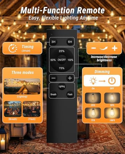 120FT Outdoor String Lights with Remote, LED Patio Lights with 45+2 Waterproof S11 Bulbs, Outside Dimmable 2700K Warm White, Timer & 3 Modes,for Backyard Garden Deck Porch Balcony Gazebo Party Decor - Image 2