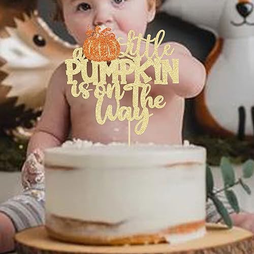1Pc Little Pumpkin is on the Way Cake Topper Orange Glitter Boy Pumpkin Baby Shower Cake Topper Decorations for Autumn Little Pumpkin Themed Baby Shower Kids Boys Girls Birthday Party Supplies - Image 5