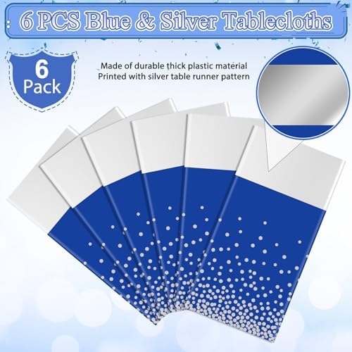 6Pcs Blue and Silver Tablecloth Party Decorations,Plastic Royal Blue Table Cloth Printed Silver Table Runner Disposable Rectangle Cover for Anniversary Wedding Graduation 2025 Party,54 x108 Inch - Image 4
