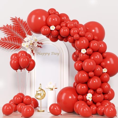 Voircoloria 130pcs Red Balloons Garland Arch Kit, 18 12 10 5 Inch by Voircoloria
